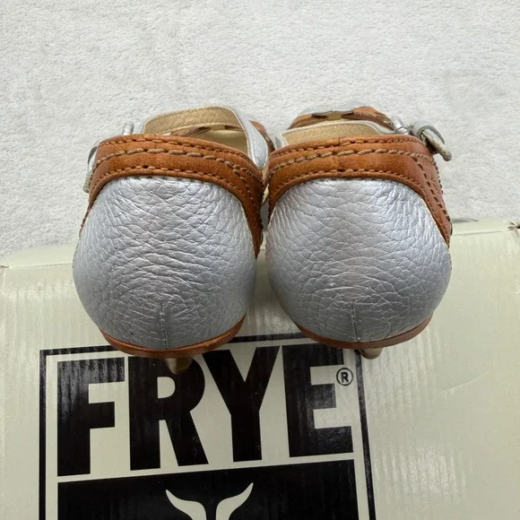 FRYE Agnes Woven Leather Silver Brown Peep Toe Heel Sandals Sz 6.5M MSRP $198 - Picture 9 of 10